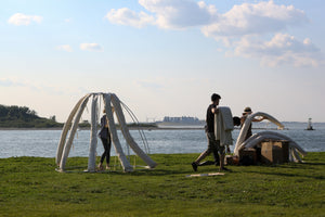 Assembling tent, through Isles Arts Initiative-Boston Harbor 2015. Photo by Melissa Blackall.